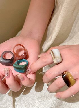 琥珀色亚克力树脂戒指女