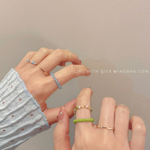 彩色水晶串珠戒指女潮女水晶素圈