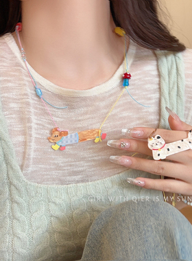 彩色波点小猫腊肠狗毛衣链女