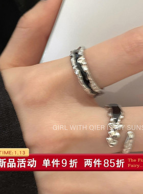 黑色甜酷开口戒指女小众