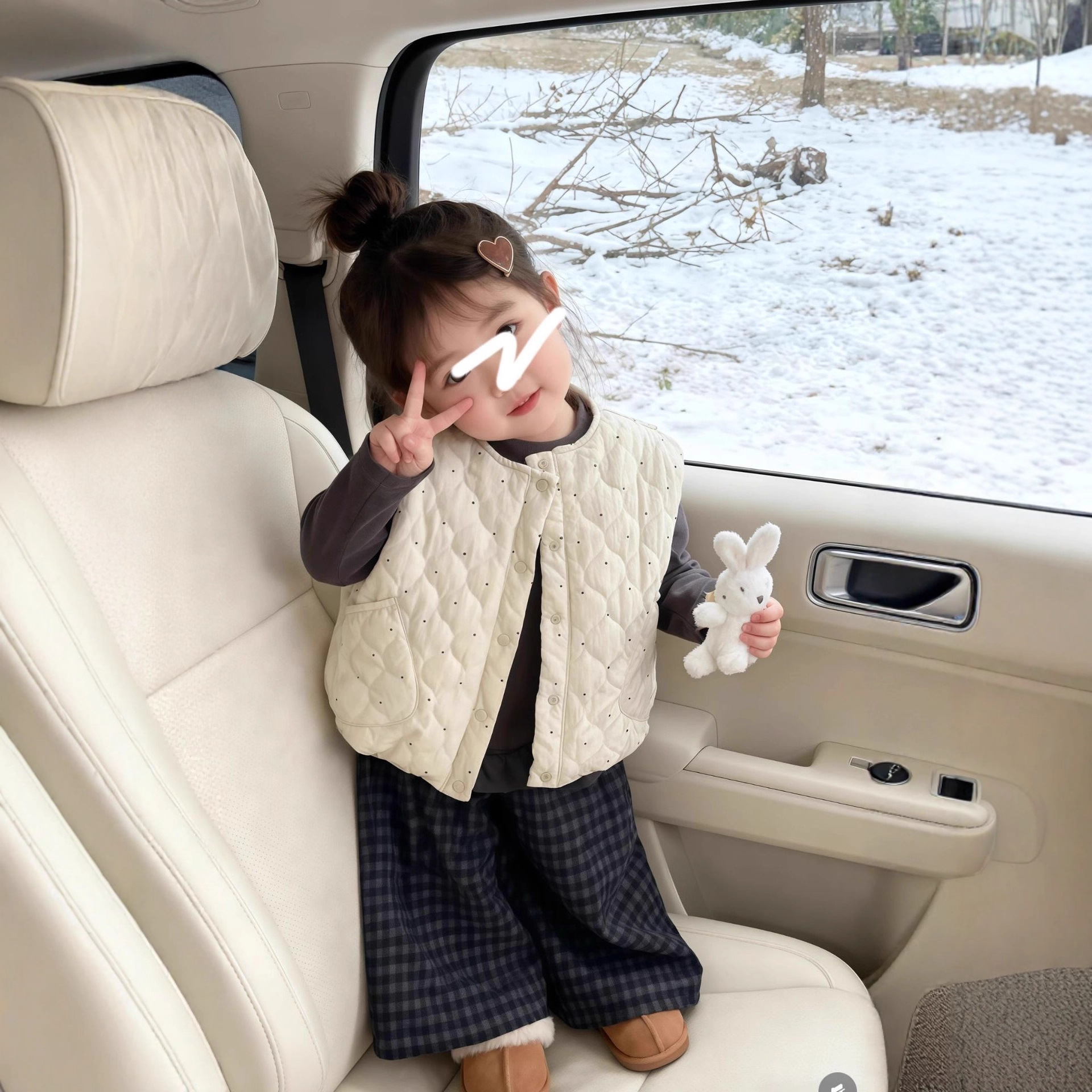 韩国童装秋冬百搭满印圆点夹棉绗缝葫芦鼓鼓可爱宽松马甲裤子