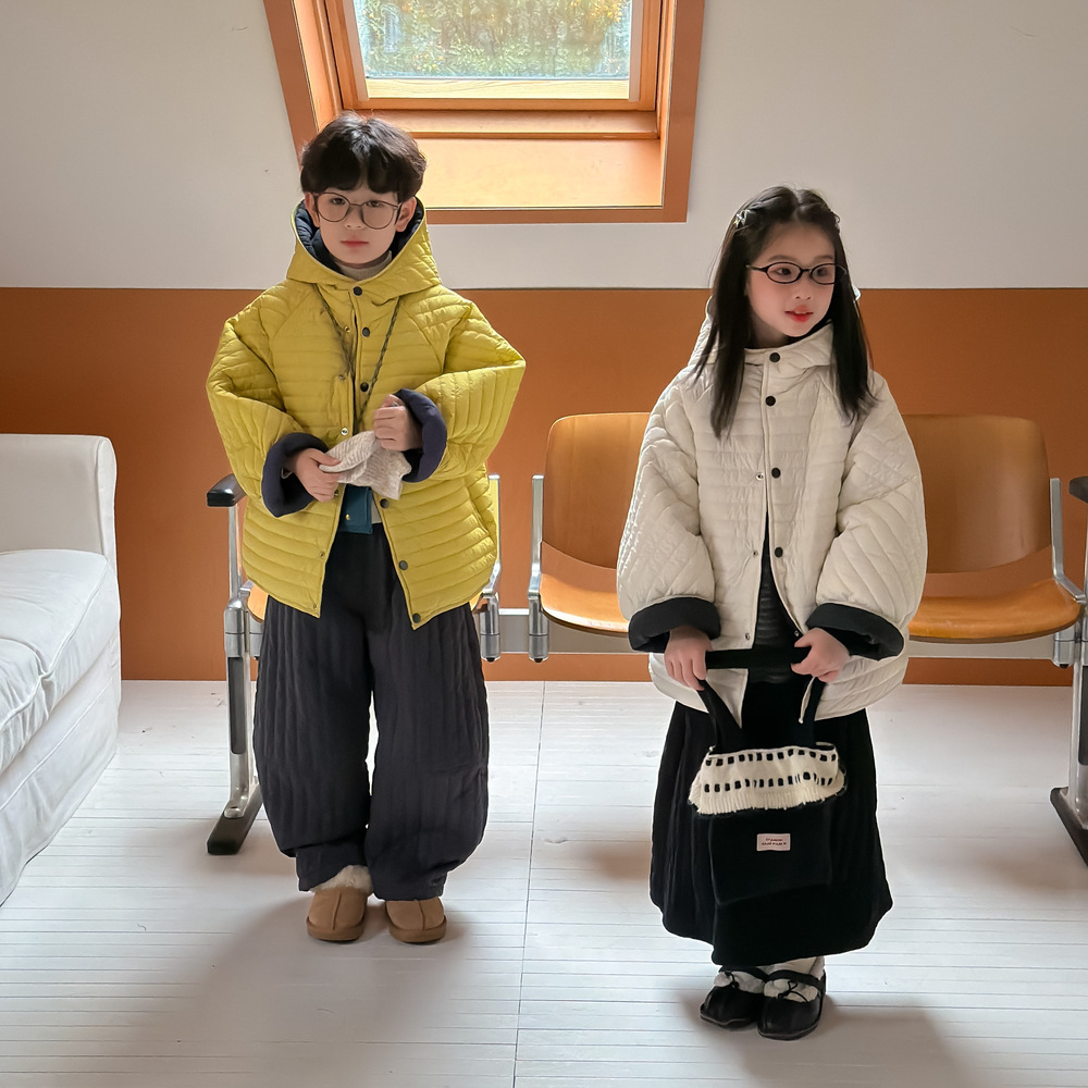童外套2025冬季韩版男女童立领夹棉加厚外套儿童休闲宽松连帽上衣