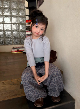 女童套装26秋季新款韩版简搭毛衣打底衫中大童豹纹休闲裤韩外套