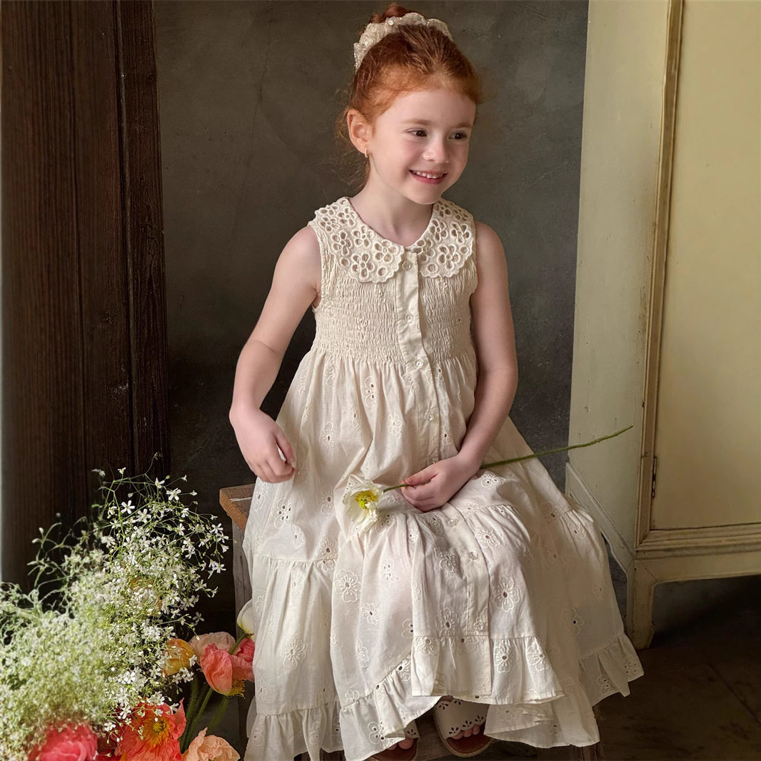 无袖翻领打揽女童连衣裙