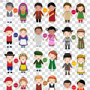 世界各国民族服饰图片卡通人物 ai素材 png免抠元素 各国传统服饰