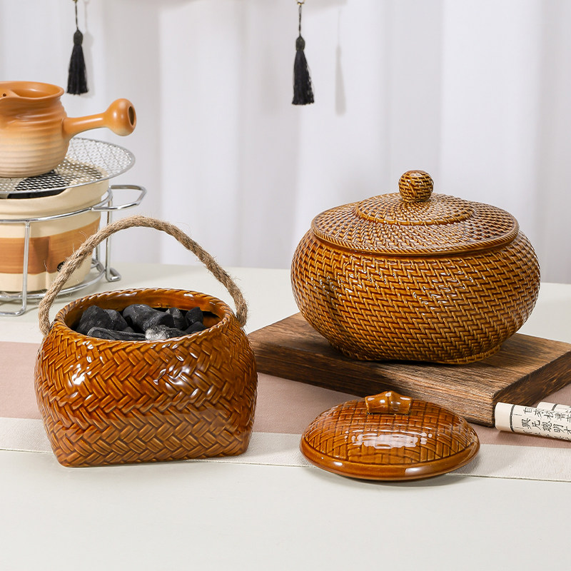 潮汕中式复古仿竹炭钵