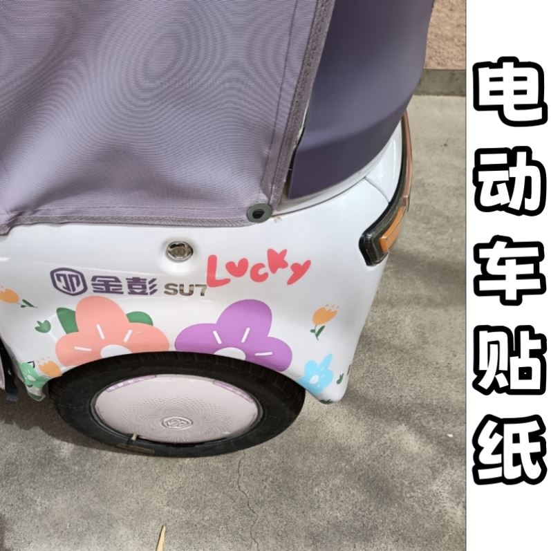 电动三轮车四轮车花朵贴纸后车轮剐蹭划痕遮挡车贴适用金彭SU盛昊