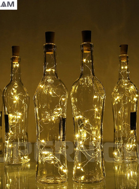 瓶塞灯串AG13纽扣电池盒led灯圣诞装饰彩灯星星铜线灯串 酒瓶塞灯