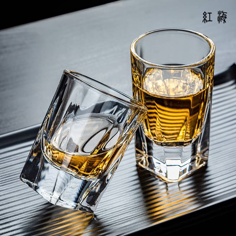 钢化玻璃酒杯一口杯餐饮杯子100ml二两白酒杯啤酒杯小酒杯6个装