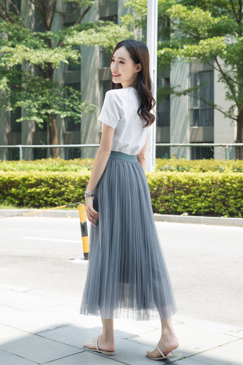 网纱裙半身裙高腰中长款大码百褶仙女蓬蓬a字网红2022年春夏新款
