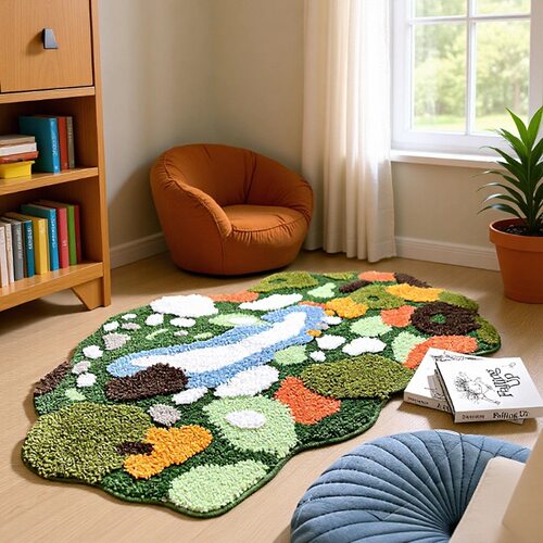 Green plants, moss, carpet, plush 3D soft fur floor mat