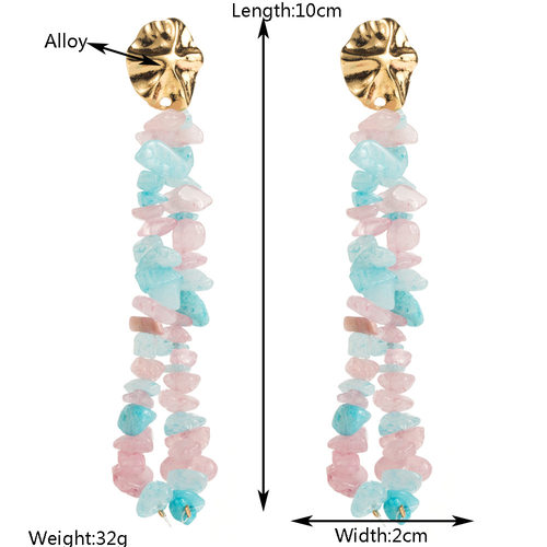 Fashionable handmade bead colored crushed stone earrings