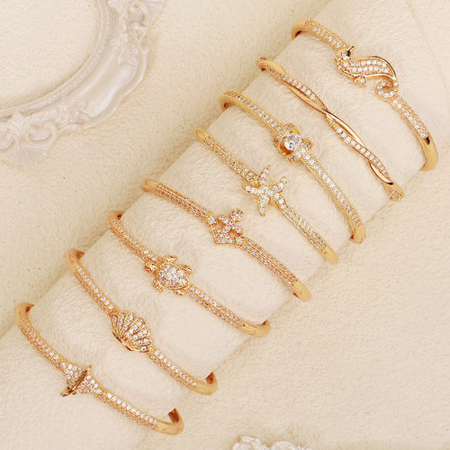 New ocean starfish shell copper inlaid zirconium bracelet