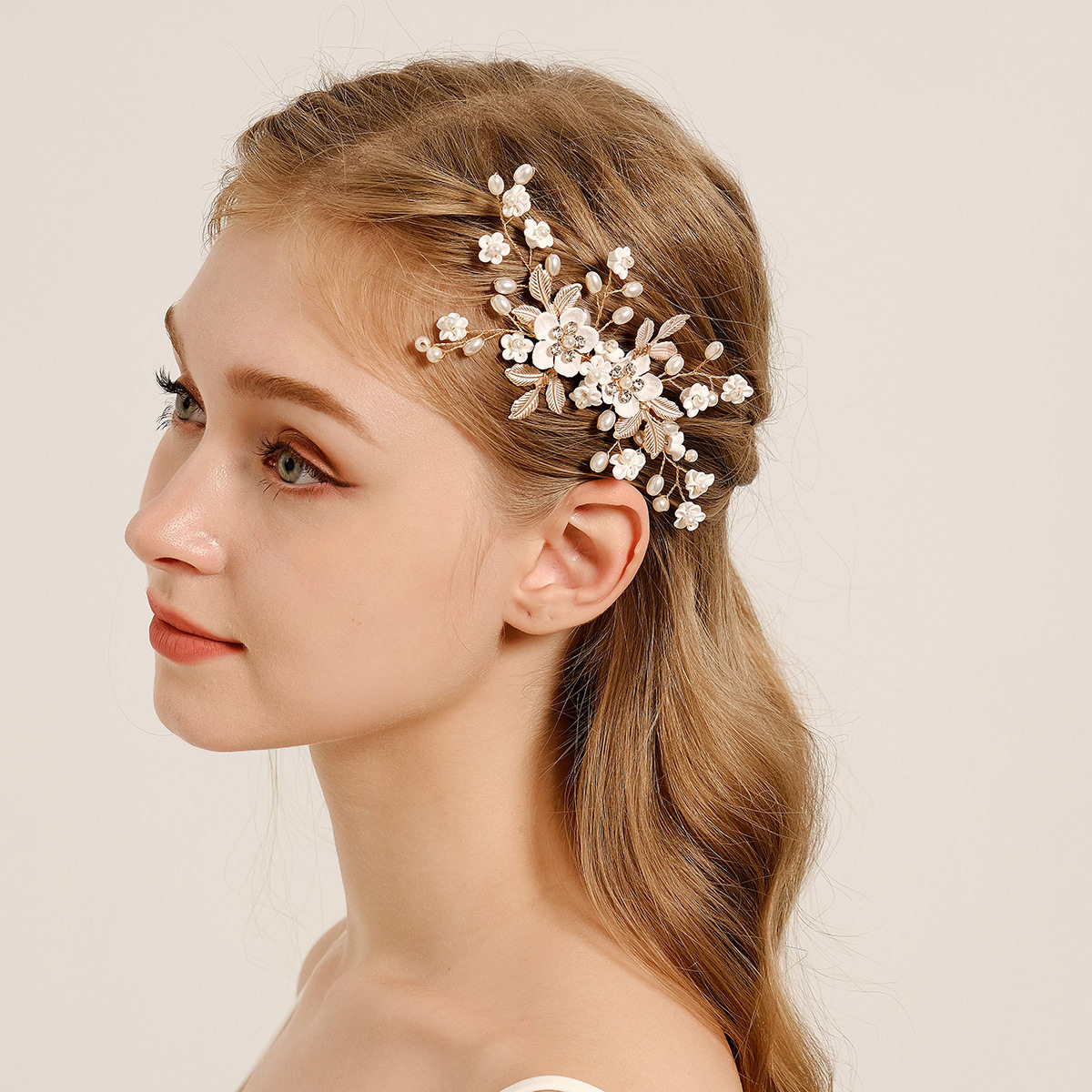Korean retro handmade soft ceramic flower hair clip发边夹
