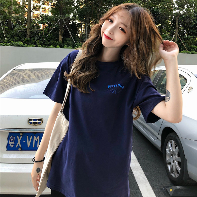 夏季2026韩版宽松中长款原宿bf风短袖t恤女洋气学生系上衣0519z