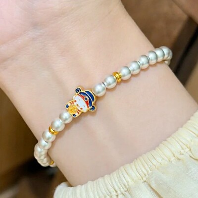 2026古法银色吉祥小财神珐琅彩圆珠手串diy手链女生手饰串珠珠子