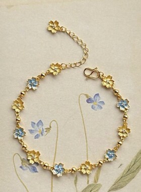 新款樱花彩新中式描金珐琅气质手链女轻奢手饰送礼物直播厂家直销