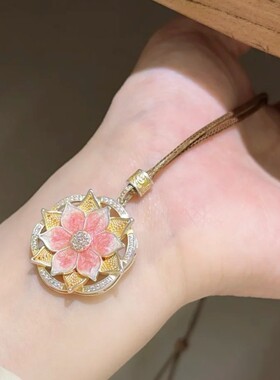 「粉莲」新中式描金珐琅彩浮雕花丝莲花长款项链女吊坠配饰毛衣链