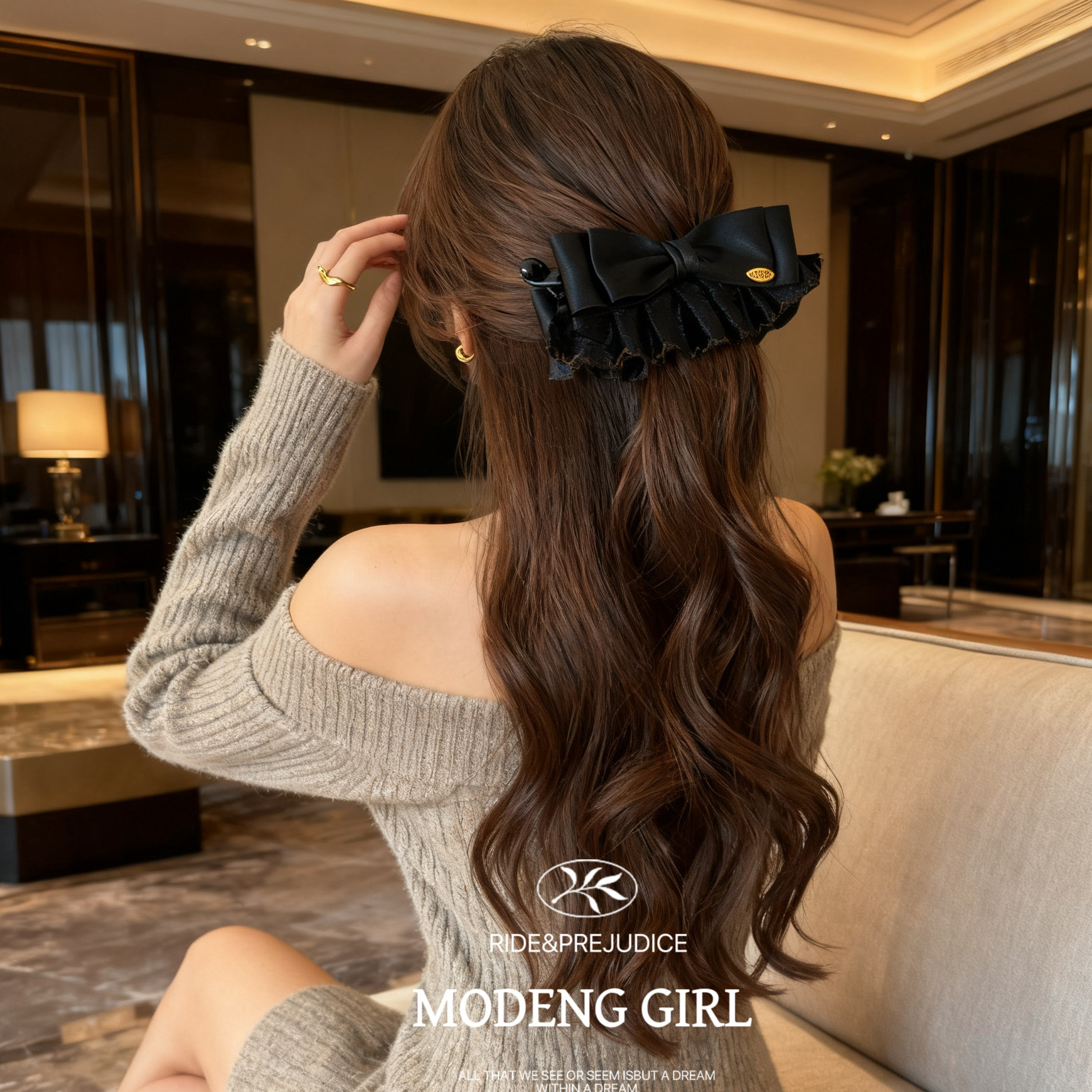 韩系千金风金标丝绒裙摆香蕉夹女发饰后脑勺发夹头饰马尾夹竖夹