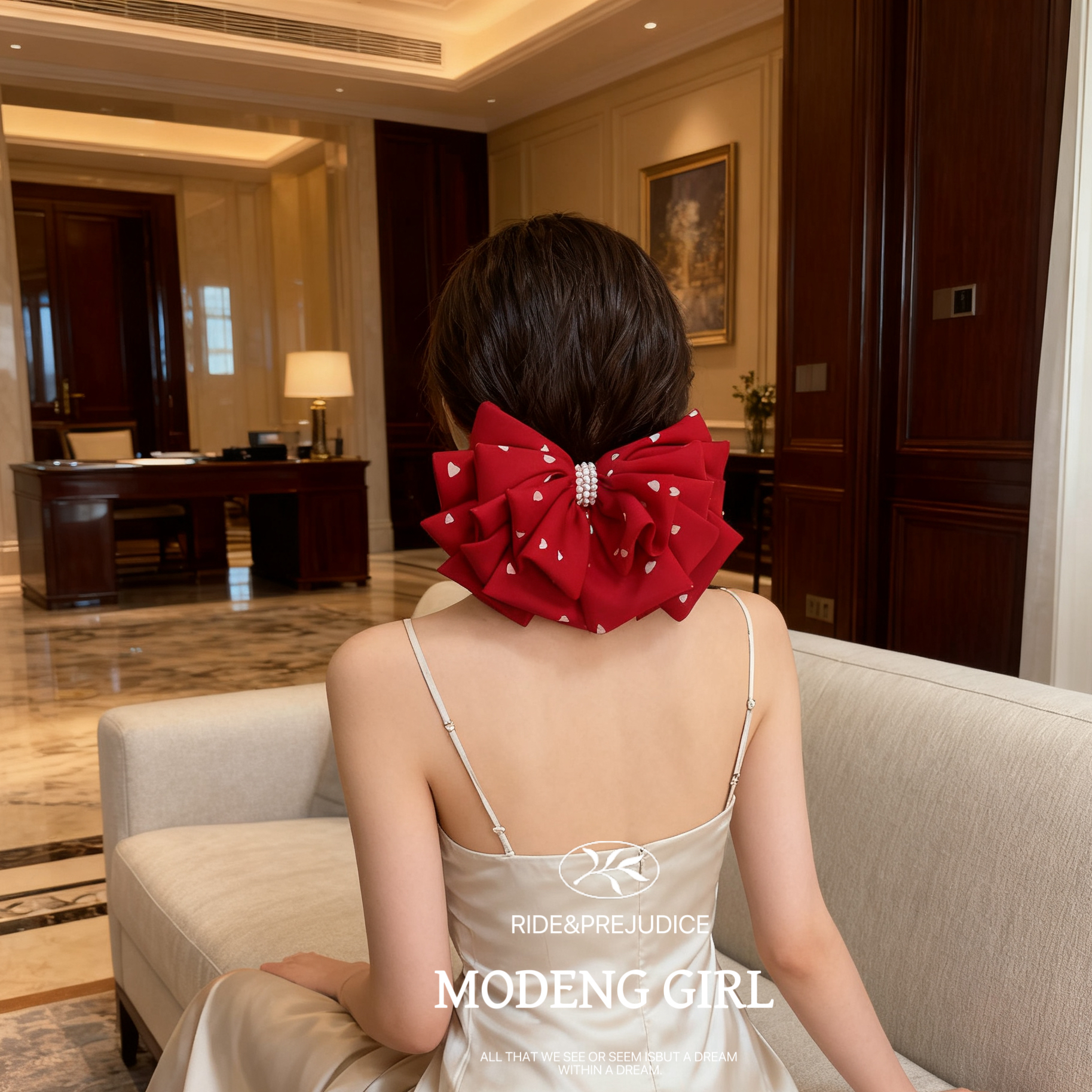 【心动信号】秒变高颅顶~不规则蓬松红色爱心蝴蝶结发夹慵懒小众