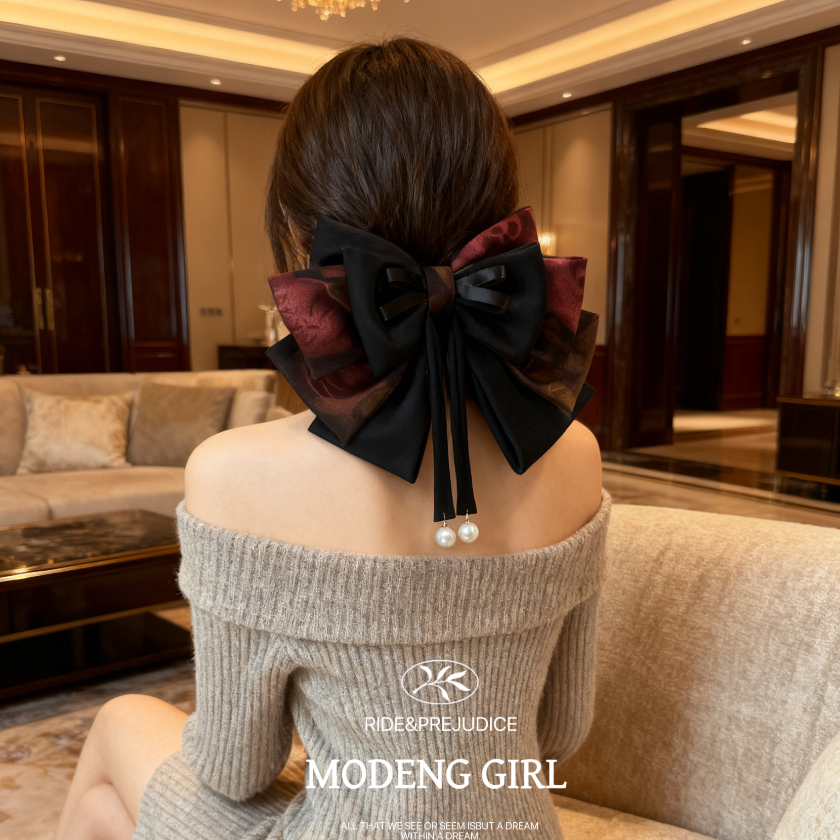 【雾里生花】贵族气质~复古风大蝴蝶结飘带发夹弹簧夹写真拍照