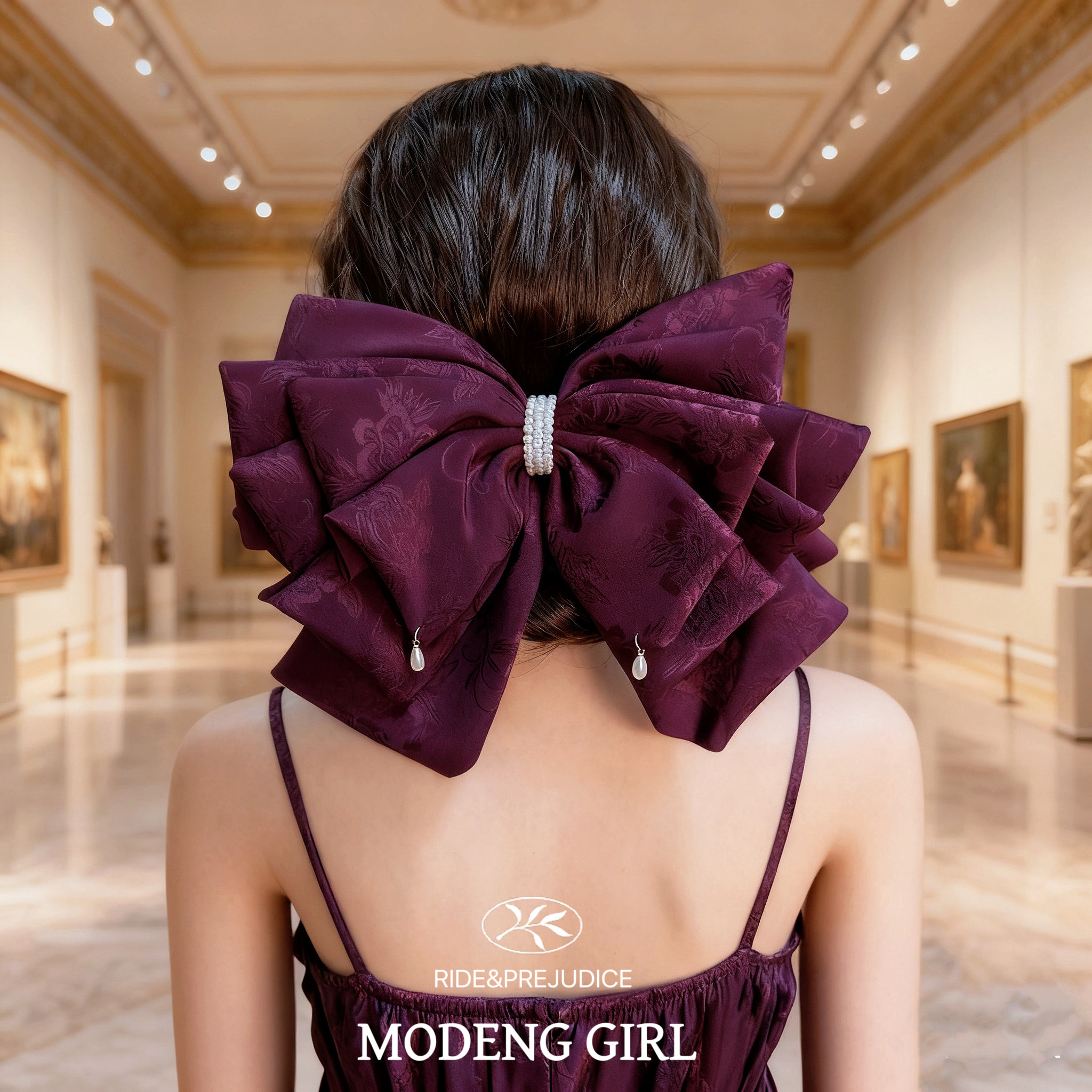 【伦敦之夜】千金风~高级感蝴蝶结发夹不规则国风印花缎面弹簧夹