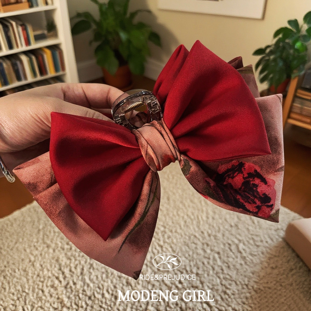 原创设计超大蝴蝶结抓夹黑红复古玫瑰气质大号鲨鱼夹高档发饰发卡