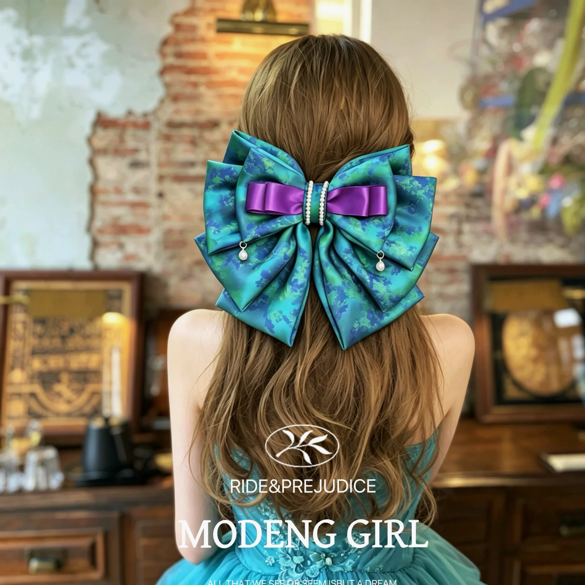 【青玉蓝】高级调色~油画风大蝴蝶结发夹女复古紫色缎带顶夹