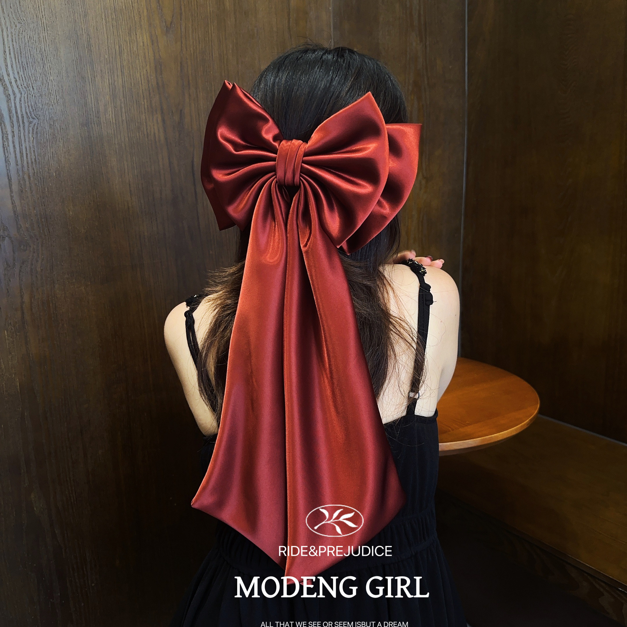 【仙本娜】浆果红~高级感绸缎大号蝴蝶结发夹顶夹飘带发卡原创