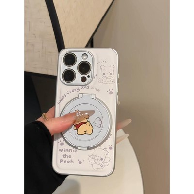 小熊维尼适用苹果17pro手机壳16pm金属皮纹防摔华为p80荣耀小米15