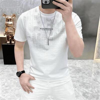 高档夏季潮流印花圆领短袖T恤男士时尚薄款透气半袖体恤男装6623