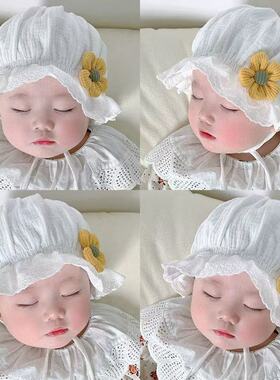 婴儿帽子春款可爱宝宝护头胎帽公主棉夏季遮阳新生儿防晒宫延帽
