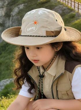 儿童登山帽春夏季女童遮阳防晒旅行露营男孩日系大檐户外渔夫帽子