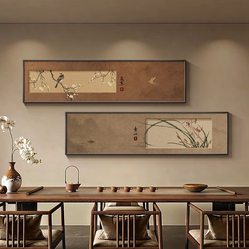 梅兰竹菊茶室挂画 画新中式山水花鸟宋代美学客厅沙发背景墙装饰