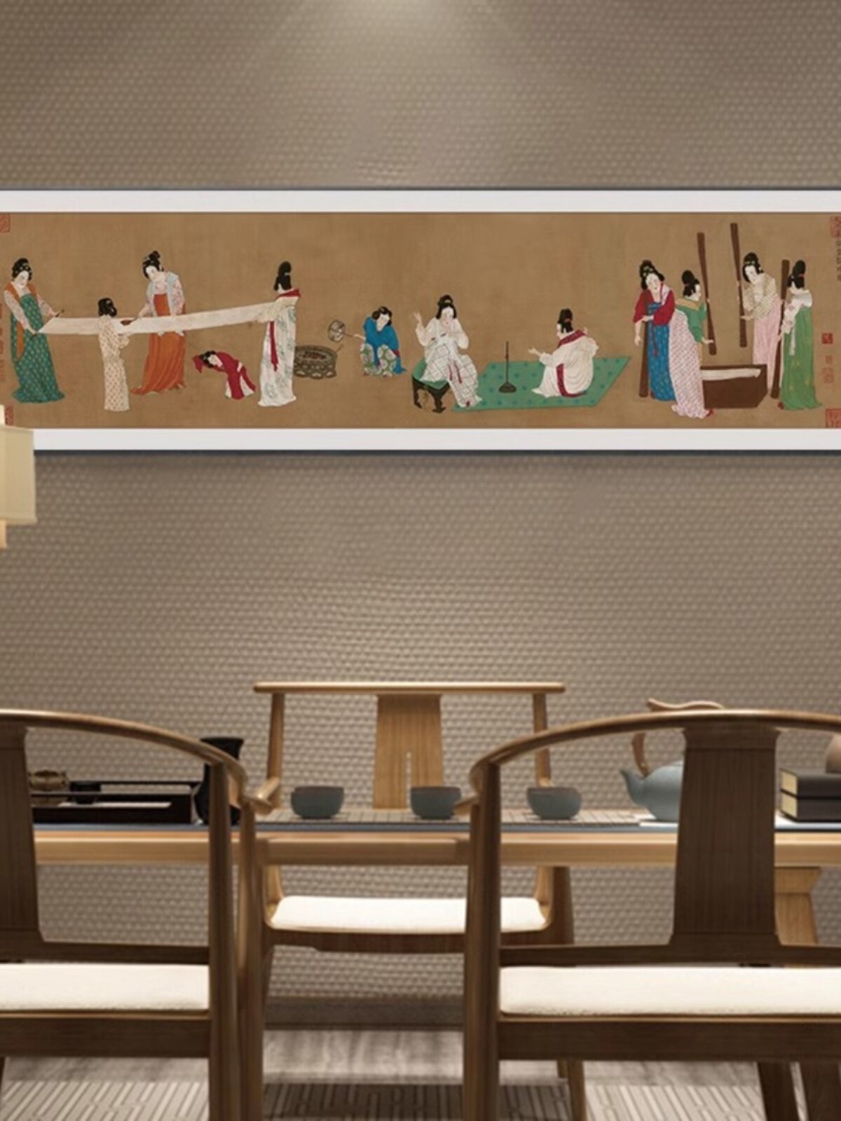 仕女图装饰画中式卧室床头装饰画茶室书房古画捣练图宋代美学壁画