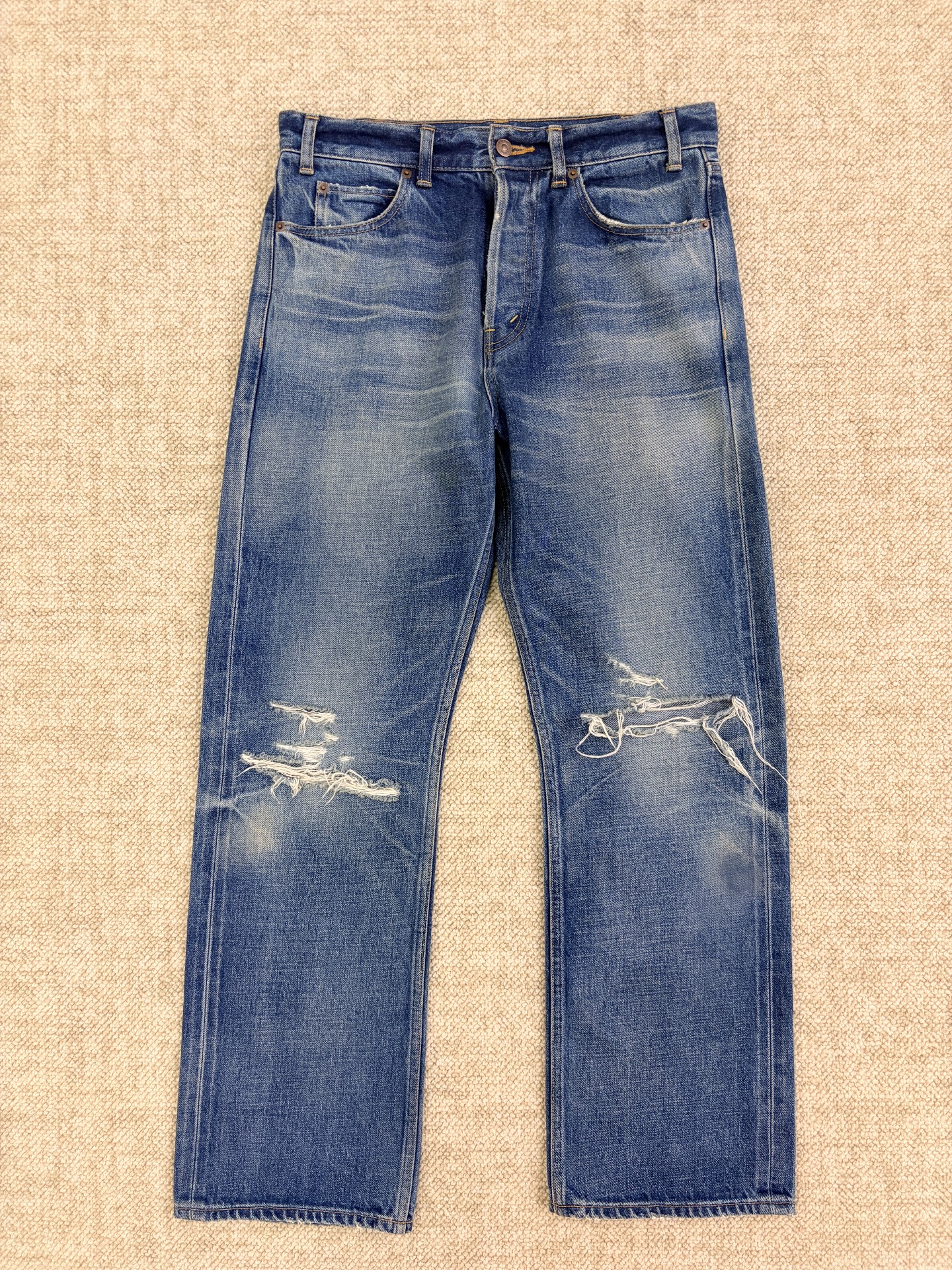 Celine Straight-Leg Knee-Cut Distressed Jeans