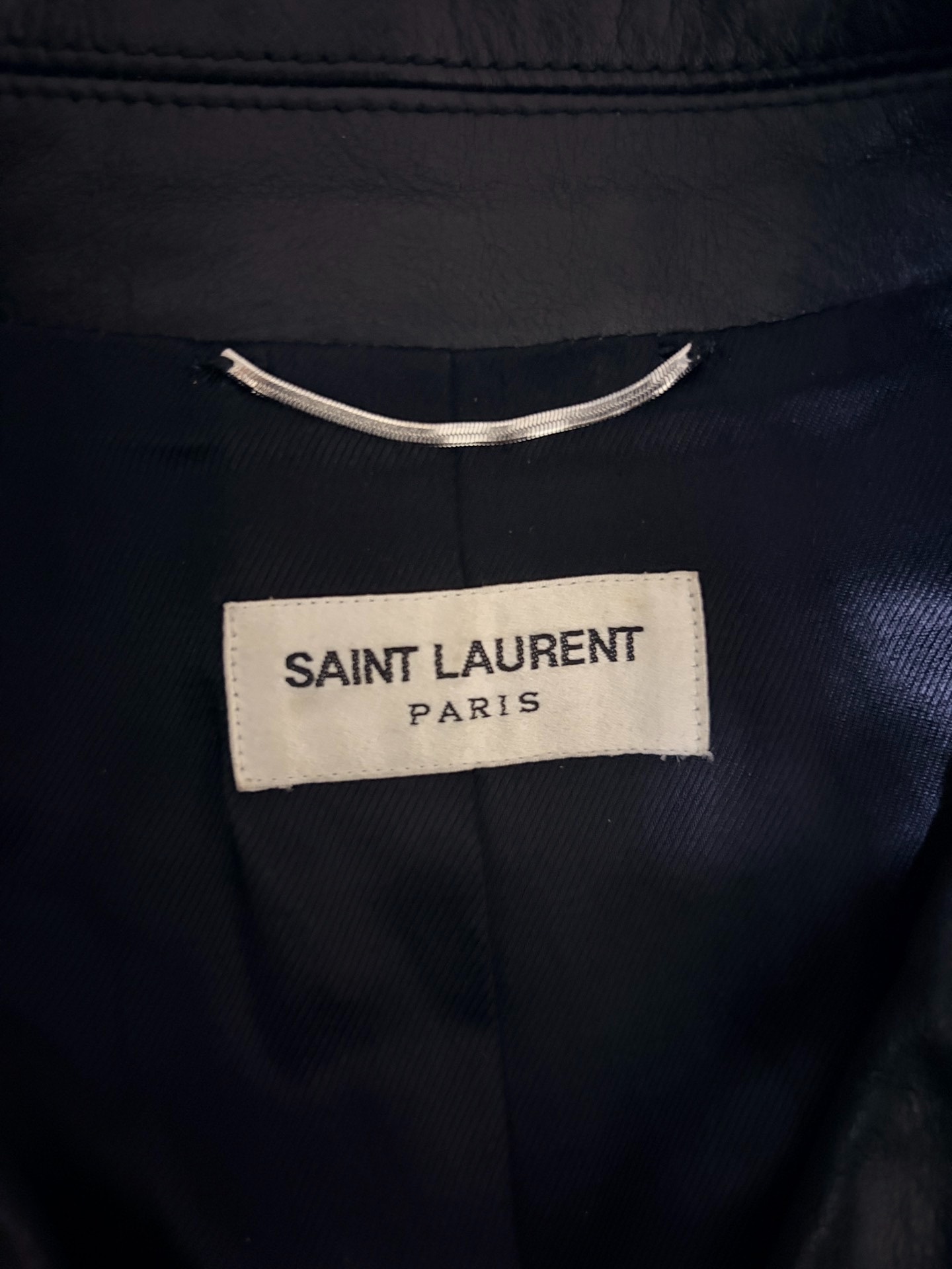 Saint Laurent Leopard Horsehair Biker Jacket — label