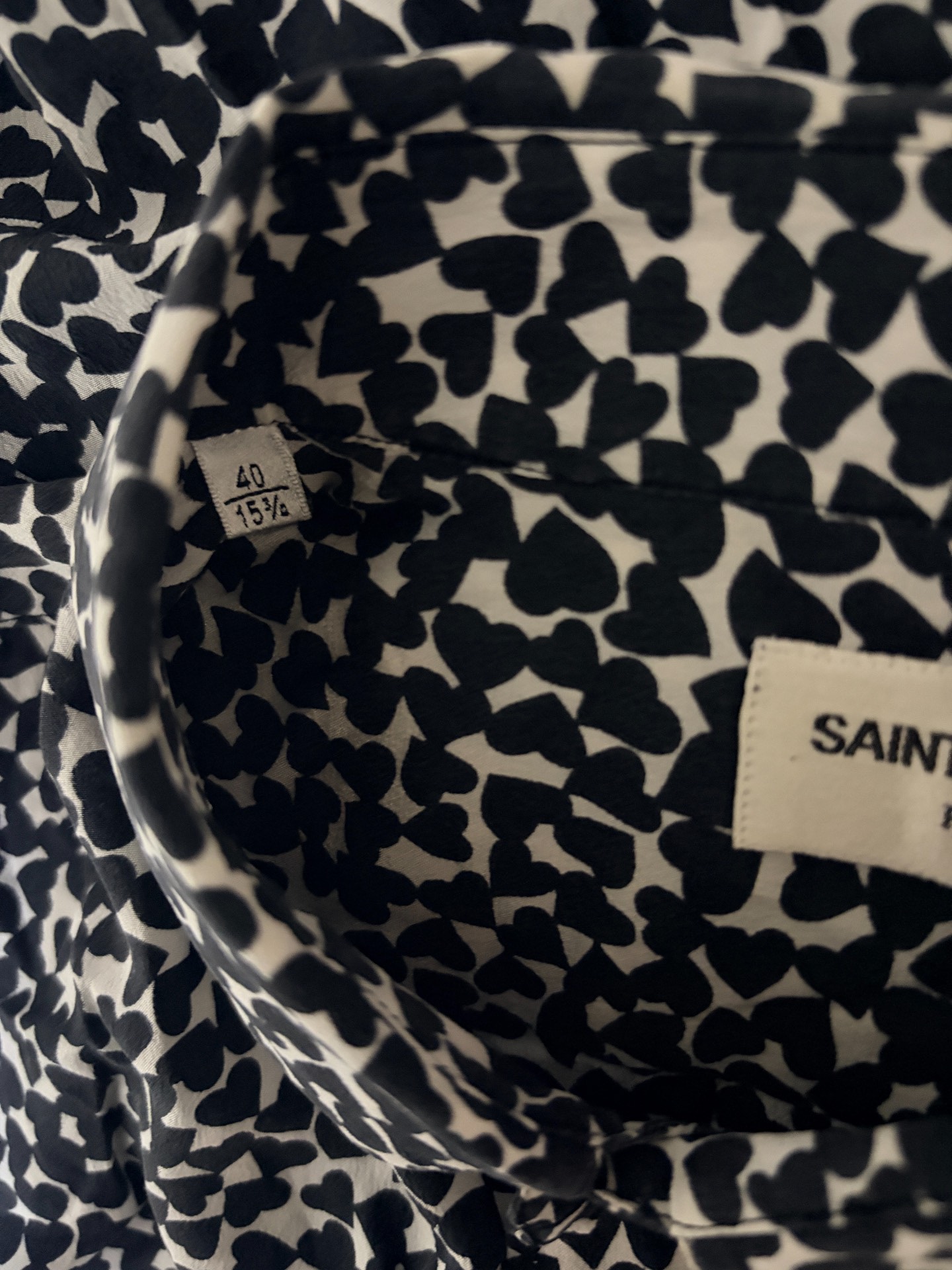 Saint Laurent Silk Heart Print Shirt — label