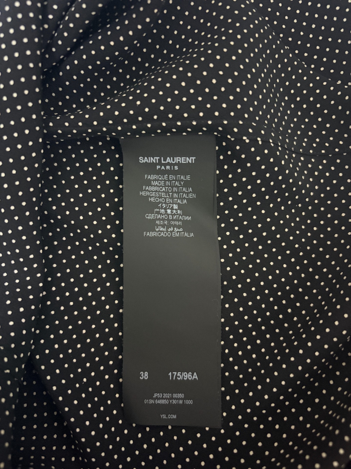 Saint Laurent Silk Small Polka Dot Shirt — label