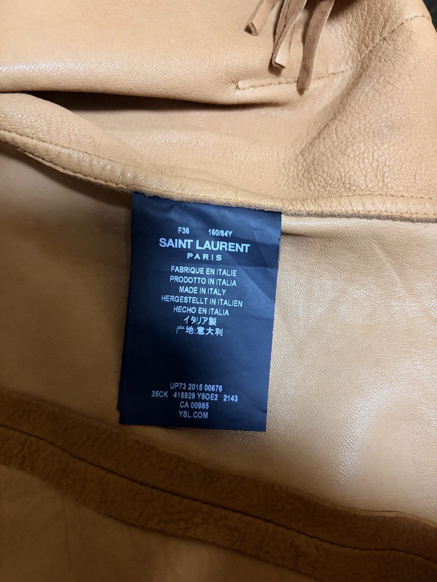 Saint Laurent Brown Suede Fringe Jacket — label