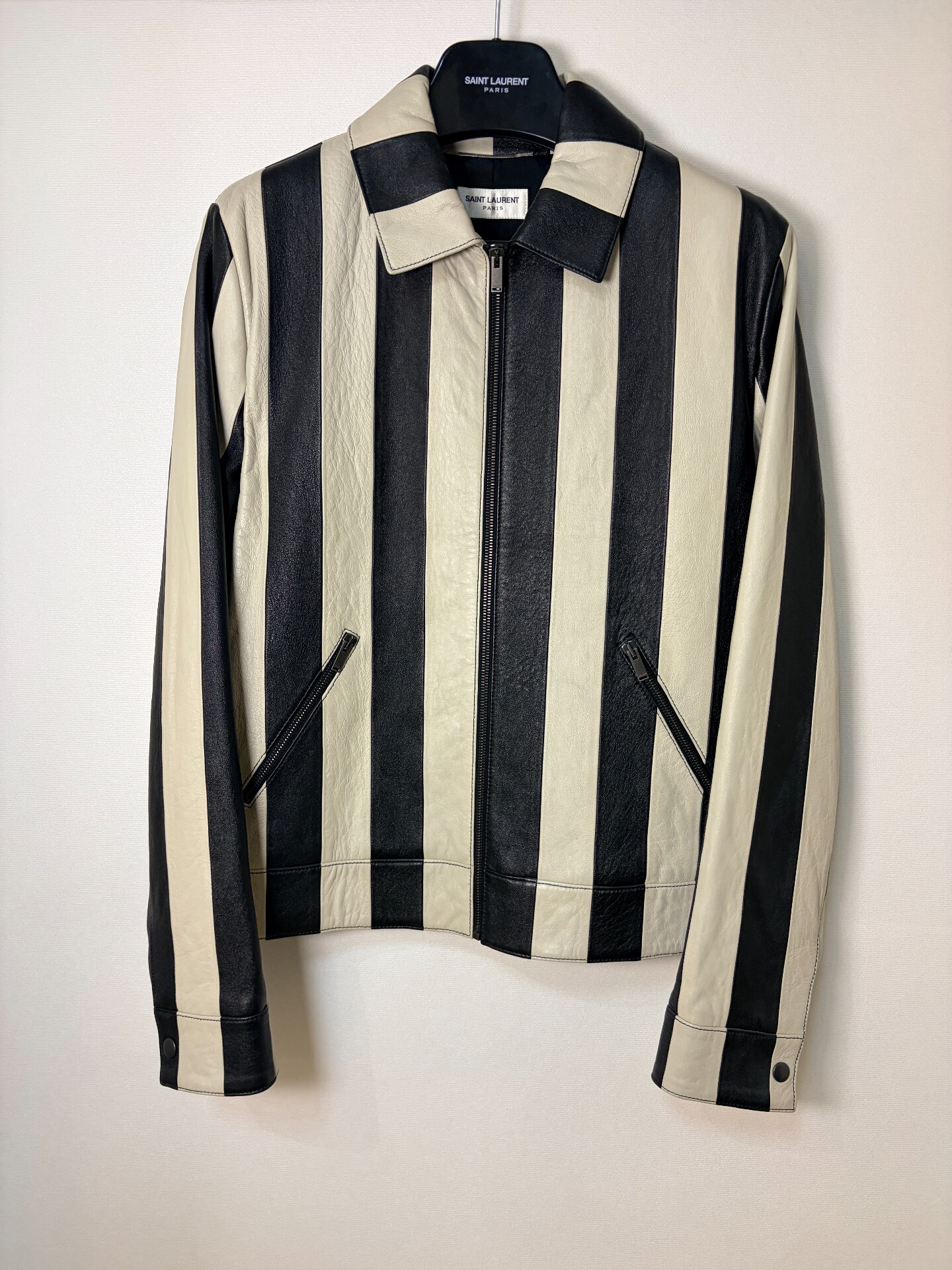 Saint Laurent Lambskin Black White Striped Jacket