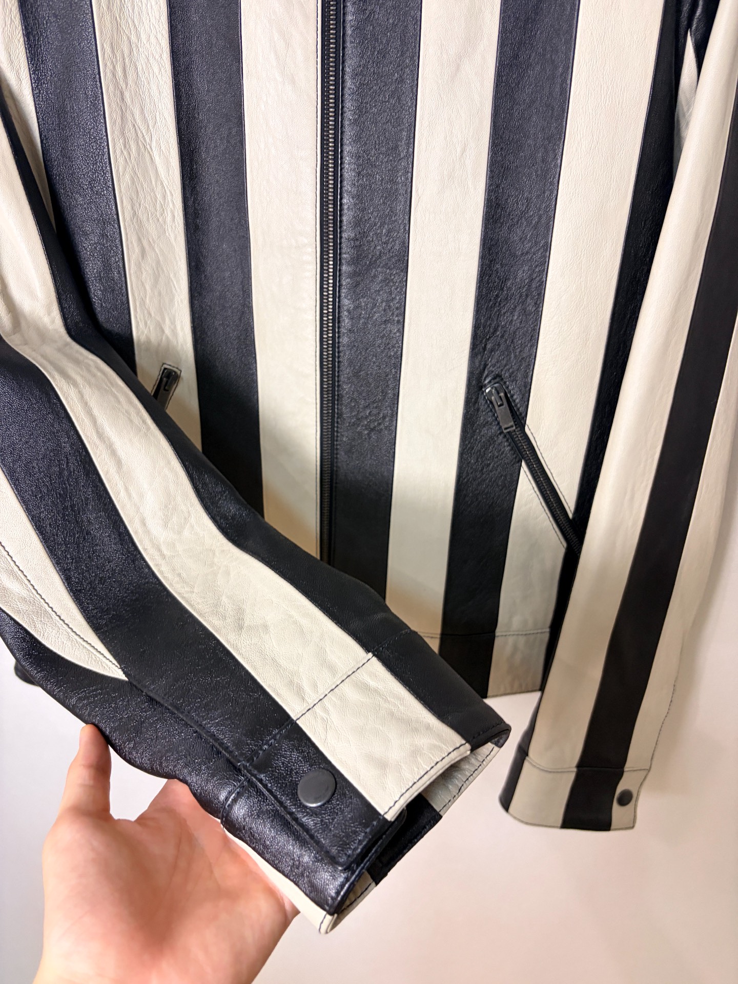 Saint Laurent Lambskin Black White Striped Jacket — detail