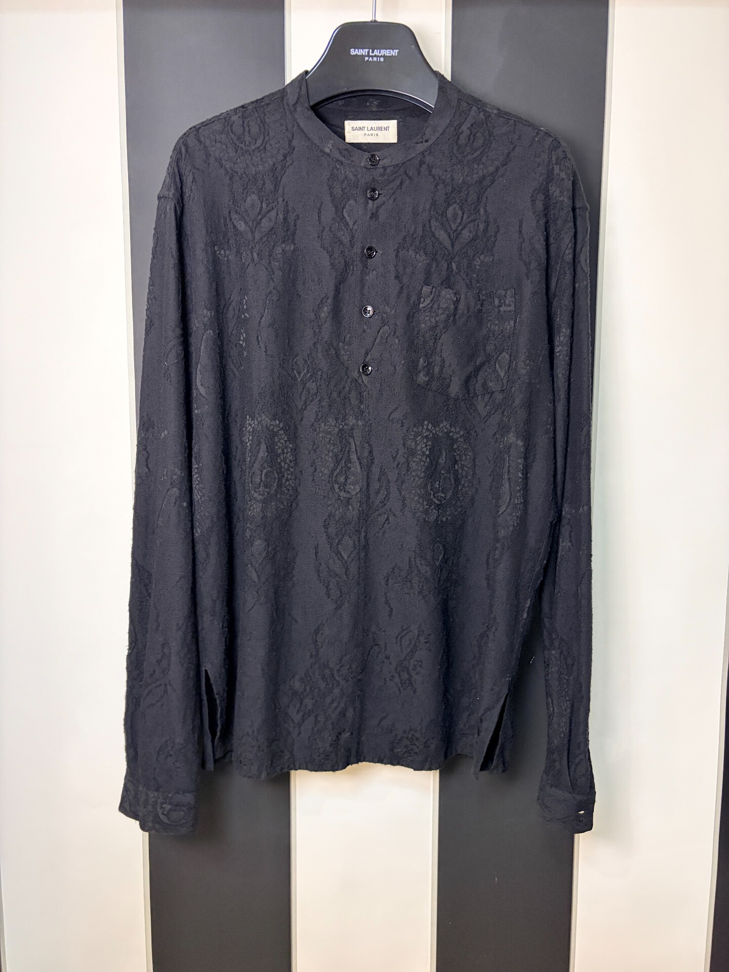 Saint Laurent Henry Collar Wool Silk Shirt