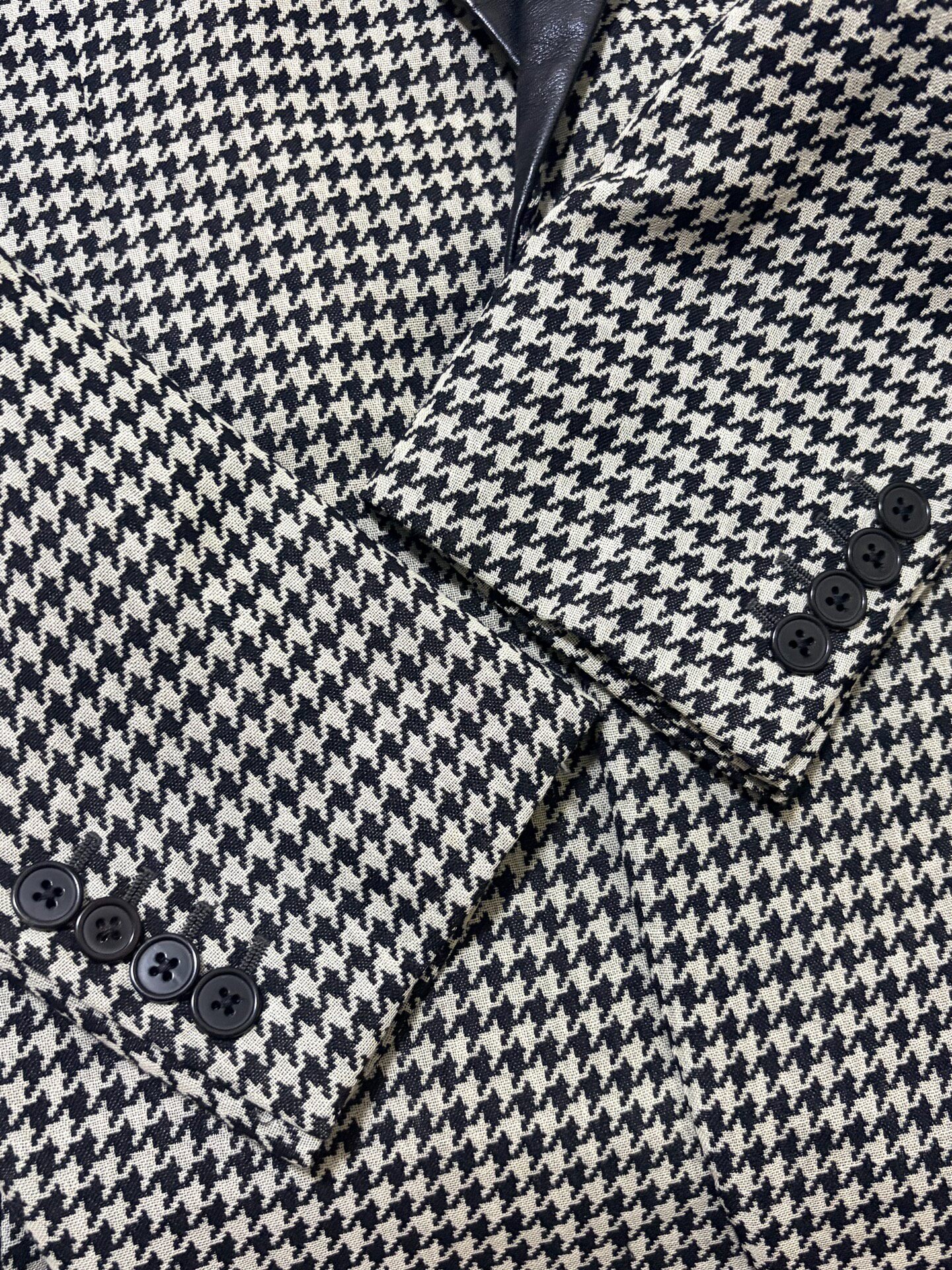 Saint Laurent Houndstooth Leather Collar Smoking Blazer — back