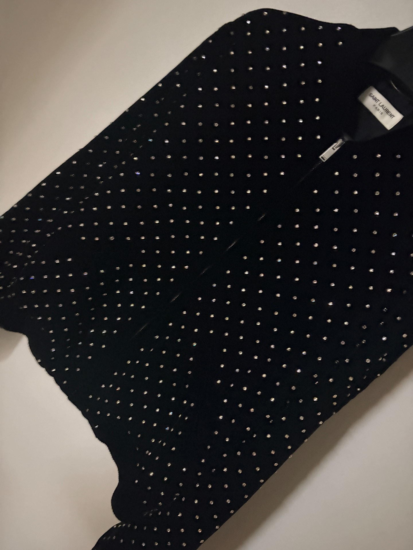 Saint Laurent Black Velvet Rhinestone Bomber — back