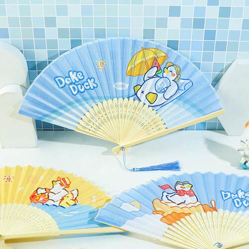 可爱夏季卡通纸扇子折扇夏天便携手摇儿童少女心随身迷你折叠竹扇