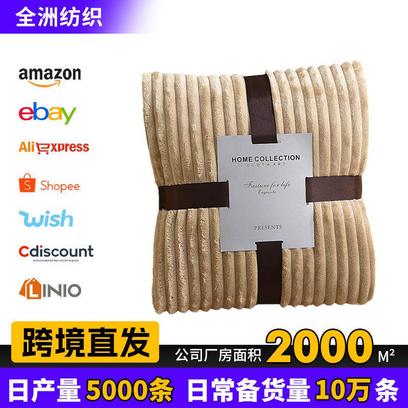 新款跨境色云貂绒抽条毛毯法兰绒毯子加厚瑜伽盖毯礼品毛毯