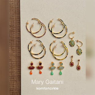 明星款 MARY GAITANI 希腊天然半宝石手工复古高级耳钉圈形耳环女