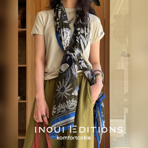 INOUI EDITIONS 100*190墨绿海洋印花丝巾大围巾披肩春夏新款