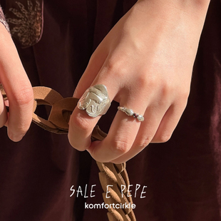 SALE E PEPE胡椒盐 七夕情人节 纯银抱抱爱心红虎眼石戒指礼物